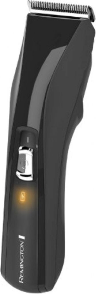 A black Remington hair clipper is shown against a white background.
