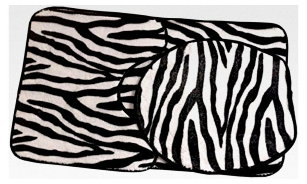3-teiliges Set Zebra Flanell Badezimmermatten mit rutschfester Toilettenabdeckung, WC-Vorleger und Badvorleger aus wasserabsorbierendem Polyester i...