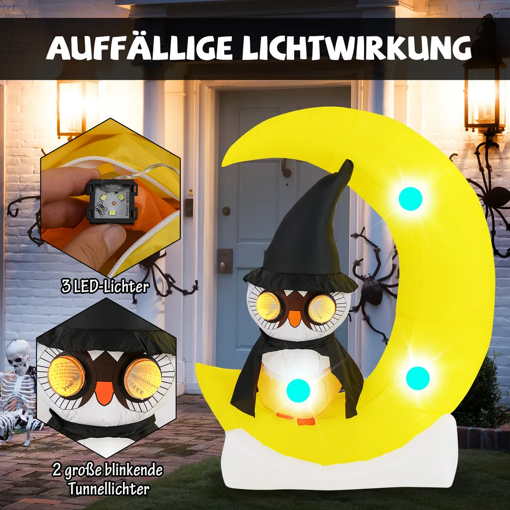 Hibou Halloween Gonflable 155cm Stable et Résistant avec LED Intégrées - 4