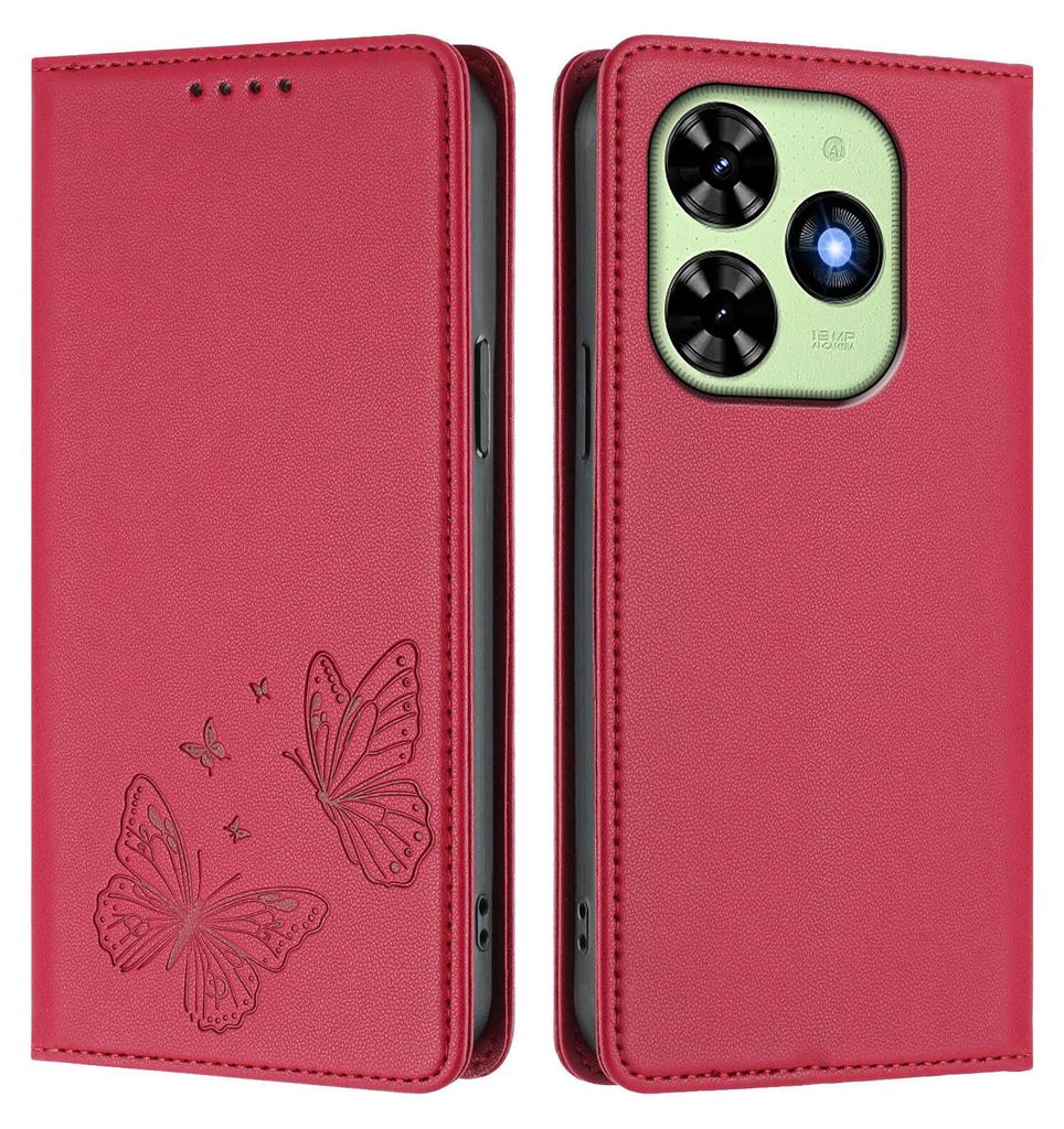 Lederhülle für Tecno Spark Go 2024/Spark 20/20C/Pop 8/Infinix Smart 8/8 Pro/8 Plus/Hot 40i, Schmetterling Prägung Leder Brieftasche Schutzhülle...