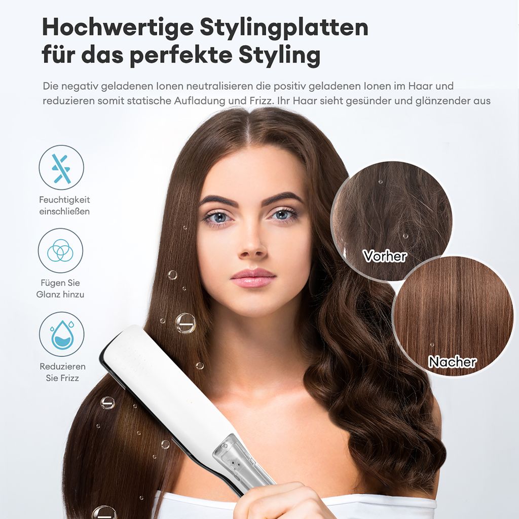 IGutech Dampf-Glätteisen Mit Extrabreiter Keramikplatte – Für Glattes, Gesundes Haar