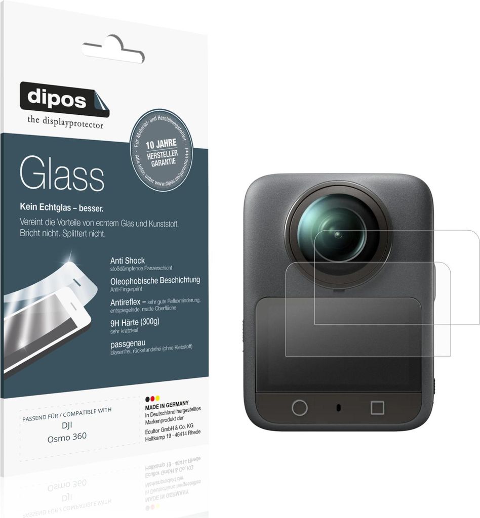 2x Schutzfolie für DJI Osmo 360 matt - Anti-Shock 9H Folie dipos Glass Kunststoffglas