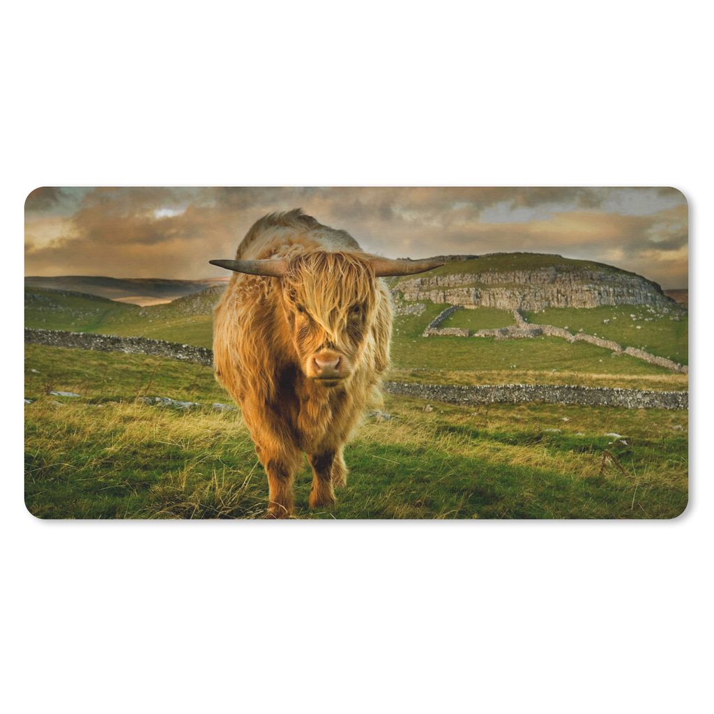 MuchoWow Mauspad Mousepad Schottischer Highlander - Gras - Berg 60x30 cm - Mousepads - Maus Mat - Pad - Mausunterlage - Nachhaltig