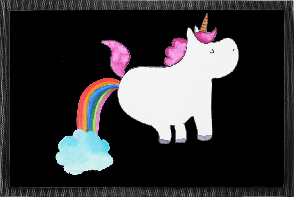 Mr. & Mrs. Panda Schmutzmatte Einhorn Pupsen 50 x 75 cm - Schwarz - Geschenk, Unicorn, Spaß, Freundin, Schmutzfangmatte, Glitzer, Regenbogen, Schm...