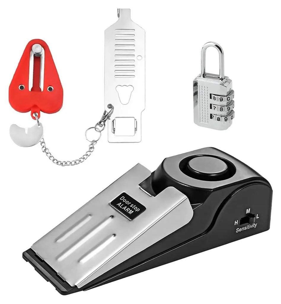 Alarme de butée de porte 120dB avec cale de sécurité et verrou portable