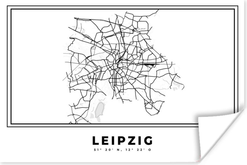 MuchoWow Poster Stadtplan - Deutschland - Schwarz und weiß - Leipzig - Karte 30x20 cm - Plakate - Print