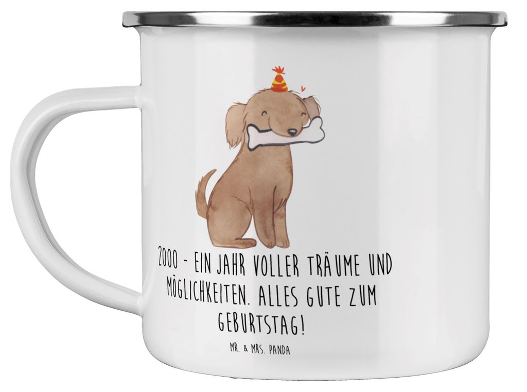 Mr. & Mrs. Panda Emaille Tasse 2000 Geburtstagsträume - Weiß - Geschenk, Jahr Geburtstag, Träume, Nostalgie, Teetasse, Pott, Glückwunsch, Gebur...