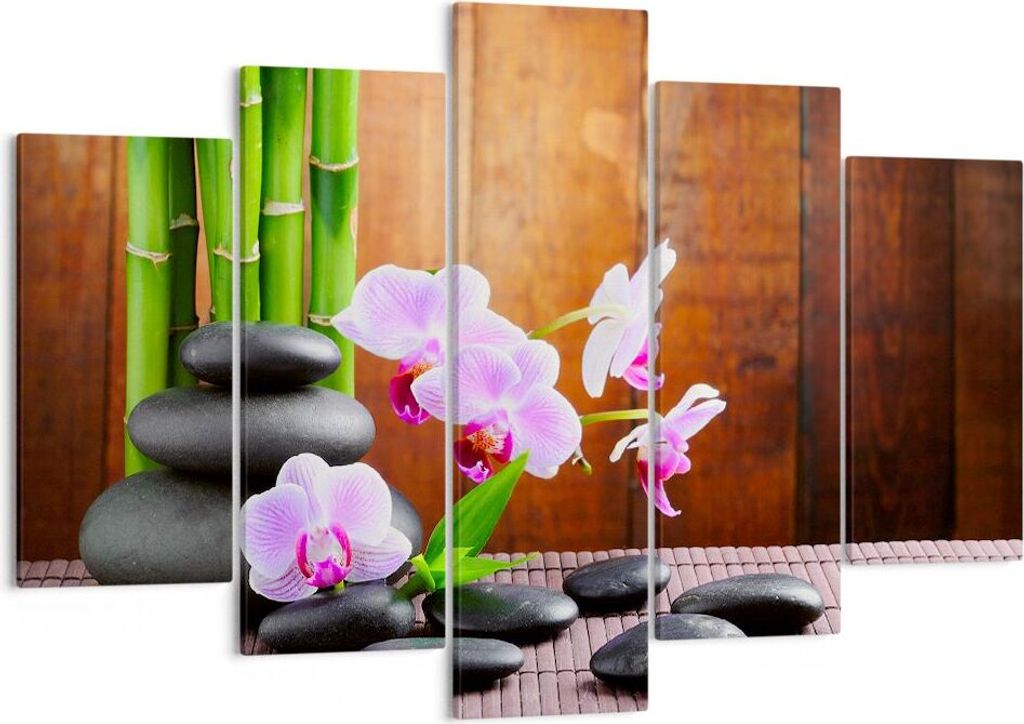 Bild auf Leinwand - Leinwandbild - Bambus Dekoration Blume Orchidee - 150x100cm - Wand Bild - Wanddeko - Leinwanddruck - Bilder - Kunstdruck - Lein...