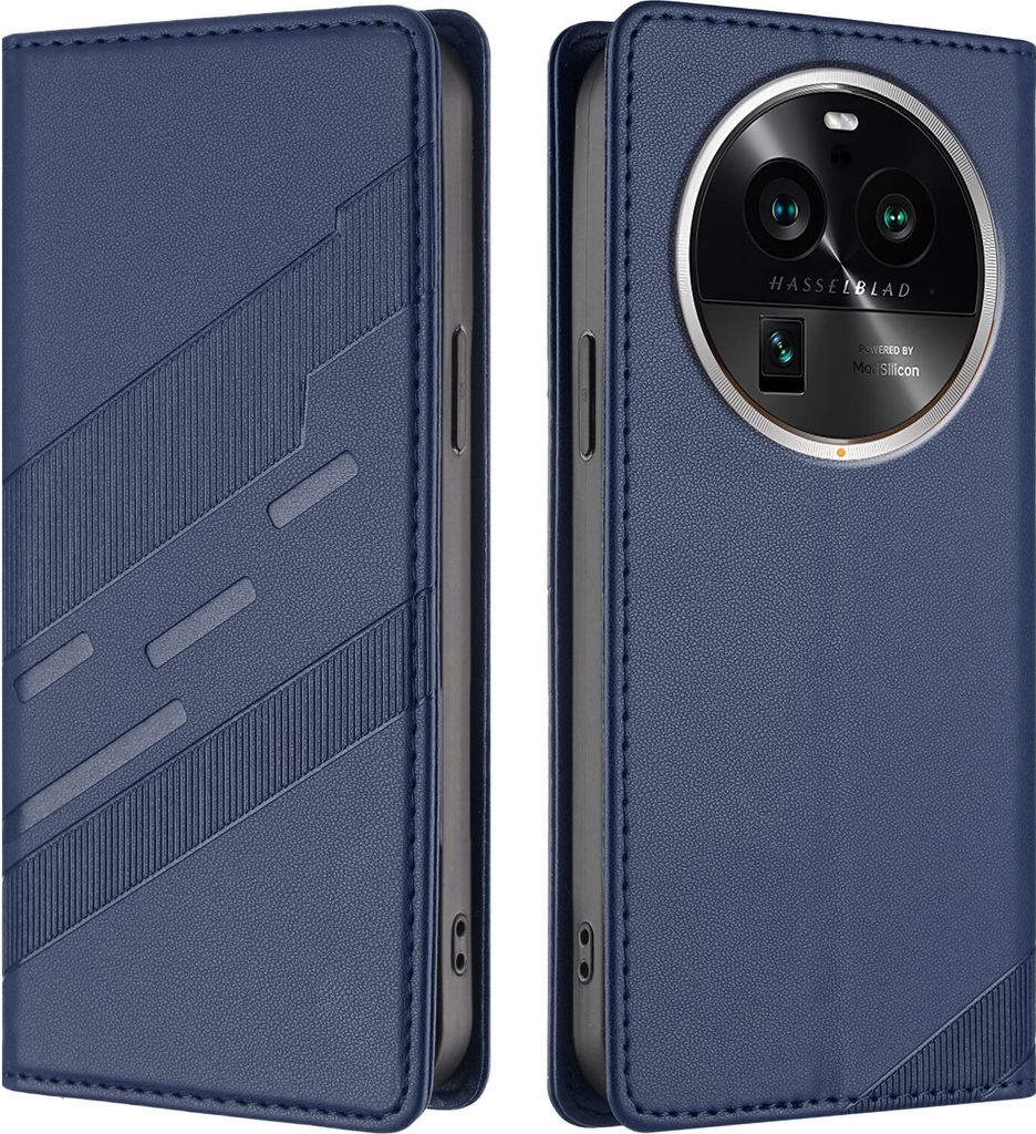 Hülle für Oppo Find X6 Pro, Kunstleder Brieftaschen Handyhülle mit Kartenfach und Standfunktion Blau
