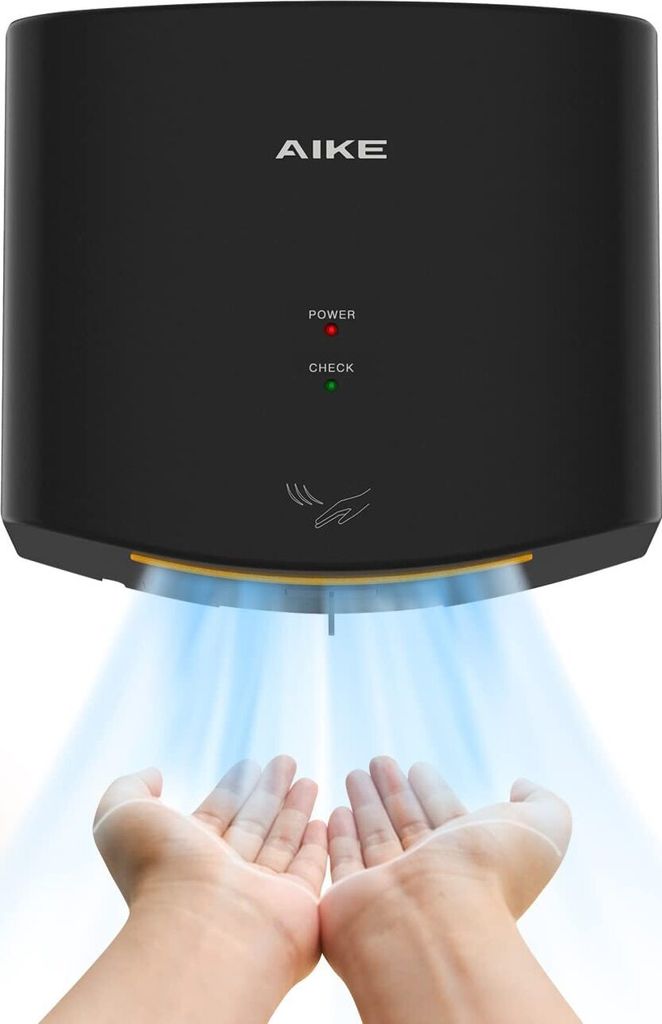 AIKE Händetrockner, 10 Sekunden Trocknen, energiesparend, 220V, 1400W, Schwarz, automatisch, ideal für Küche, Badezimmer und Toilette, AK2630S.