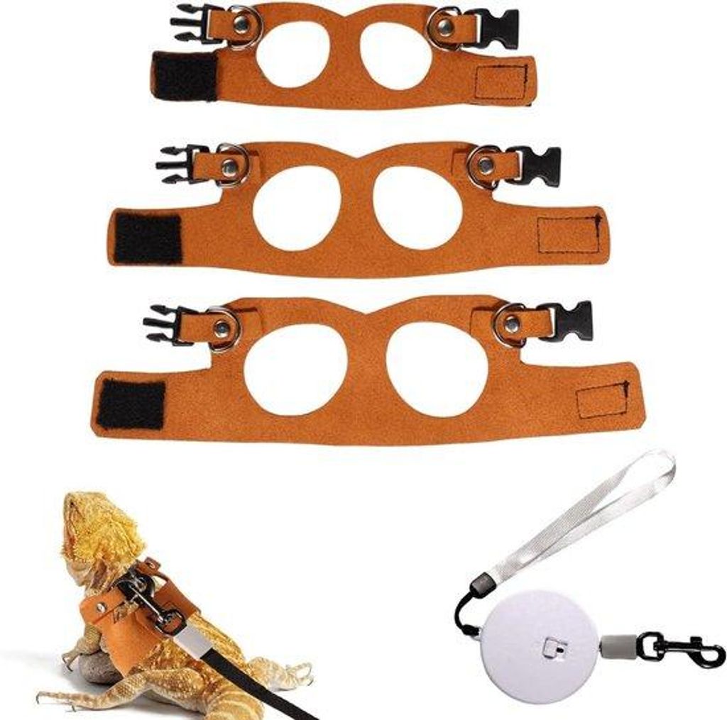 Reptilien-Harnas mit Riemen - Reptilien-Transport - Außenreisen mit Reptilien - Brust-Tasche-Design - Doppel-Fixierung - 3 Größen - Einziehbar -...