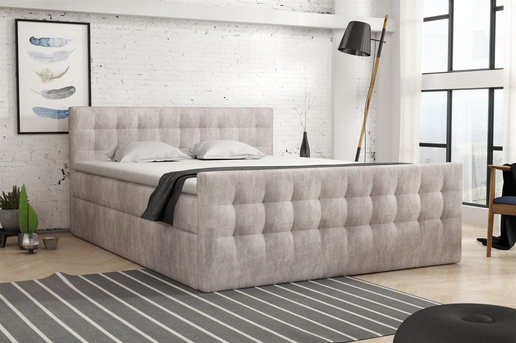 Boxspringbett Schlafzimmerbett ANKER 200x200cm in Stoff Preston Beige