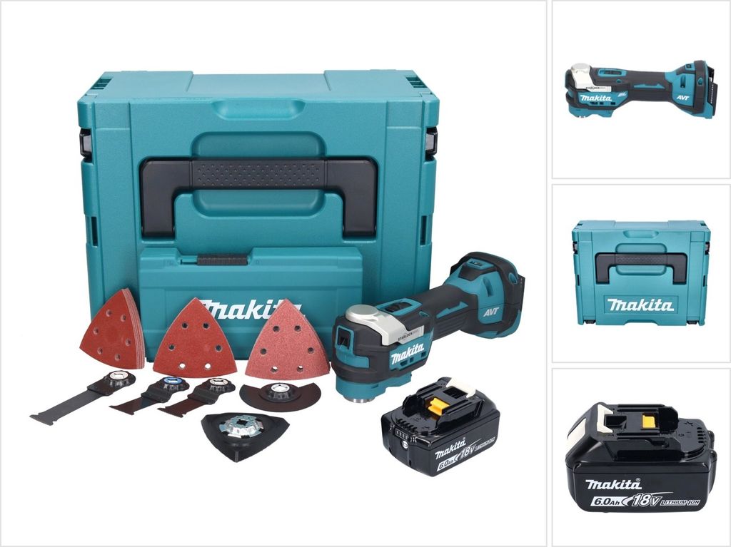 Makita DTM 52 G1JX4 Akku Multifunktionswerkzeug 18 V Starlock Max Brushless + 1x Akku 6,0 Ah + Zubehör Set + Makpac - ohne Ladegerät