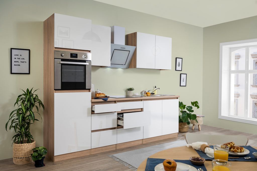 Küche Küchenzeile Leerblock grifflos Eiche Weiß Lorena 270 cm Respekta