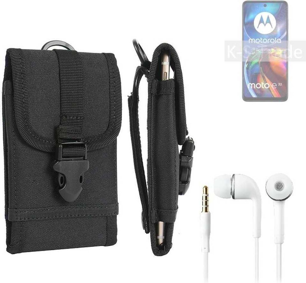 K-S-Trade Holster Schutz Hülle kompatibel mit Motorola Moto E32 Gürteltasche Handy Hülle Tasche outdoor Seitentasche schwarz 1x + Kopfhörer