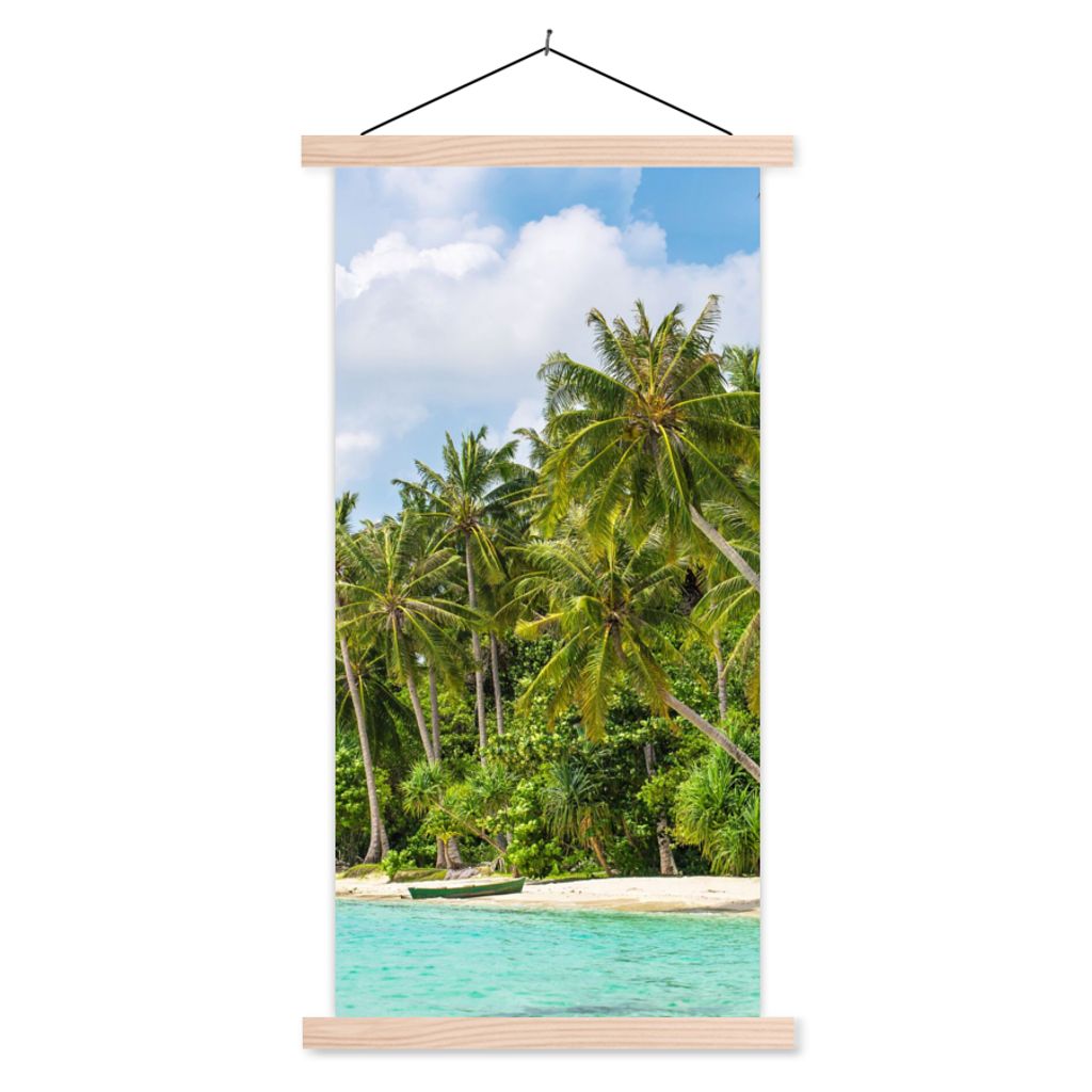 MuchoWow Textilposter Palme - Meer - Tropisch 60x120 cm mit holzfarbenen Rahmen - Holz