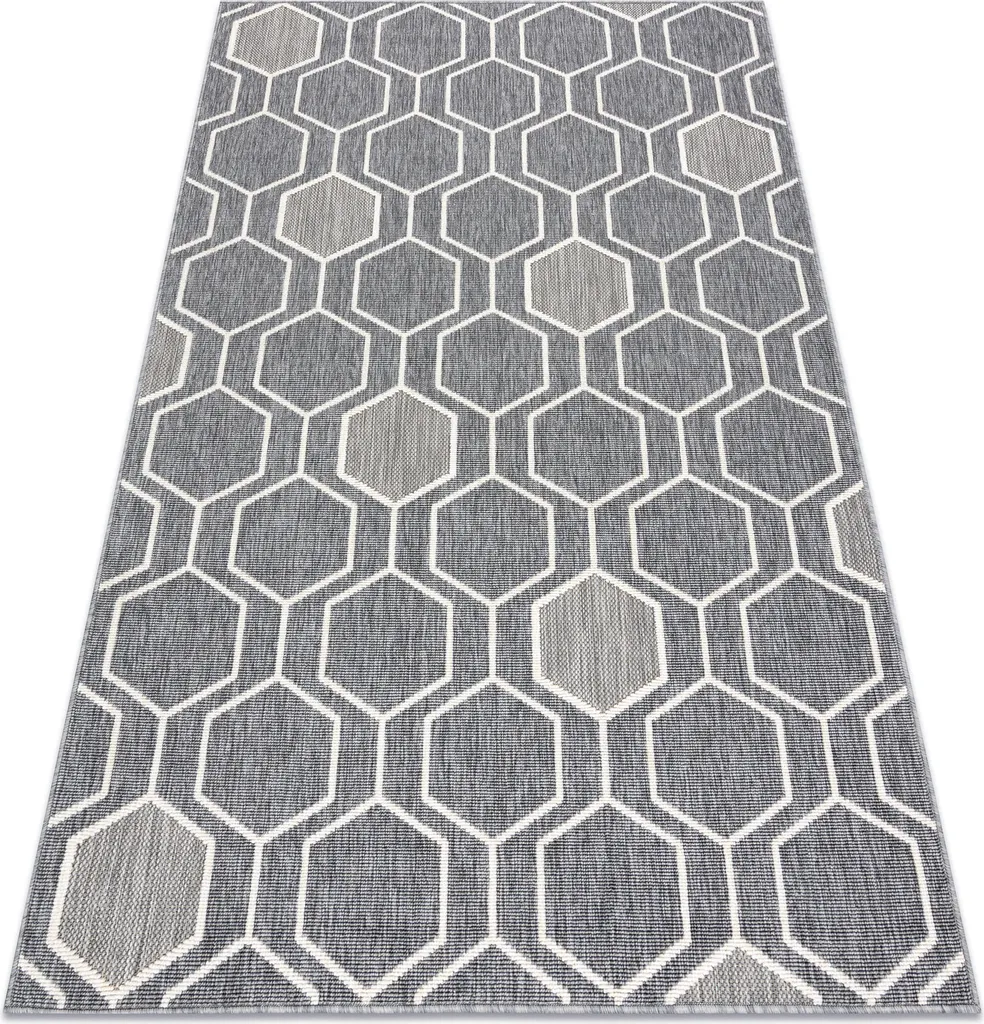 Tapis gris bouclé SPRING 80x150 cm : robustesse sisal et géométrie