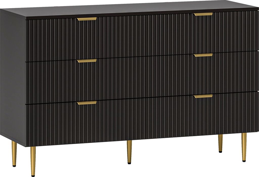 HOMCOM Kommode mit 6 Schubladen, modernes Schlafzimmermöbel mit goldenen Griffen und Beinen, für Schlafzimmer, Wohnzimmer, Maße: 120 x 40 x 76,5...