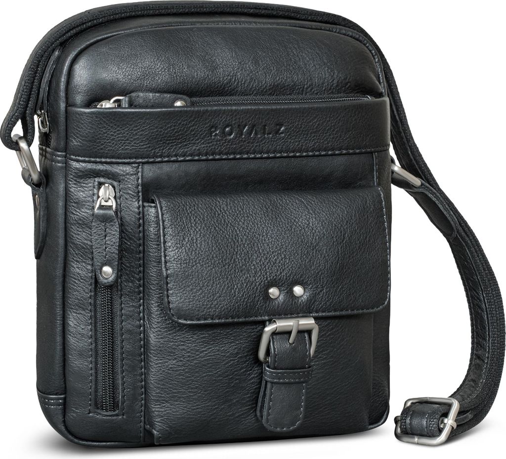ROYALZ "Greyson" kompakte Herren Umhängetasche Leder - Echtleder Schultertasche Männer klein im modernen Vintage Look - smarte kleine Ledertasche...