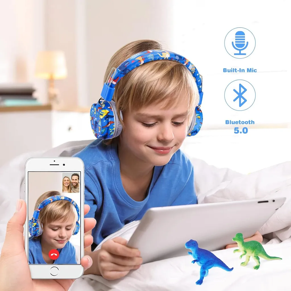 Cuffie Dinosauro Wireless per Bambini: Audio Sicuro 85dB e Bluetooth 5.3 - 5