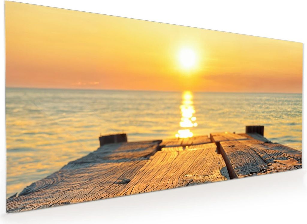 Küchenrückwand Spritzschutz Glas mit Motiv Sonnenuntergang Meer 40 x 40 cm