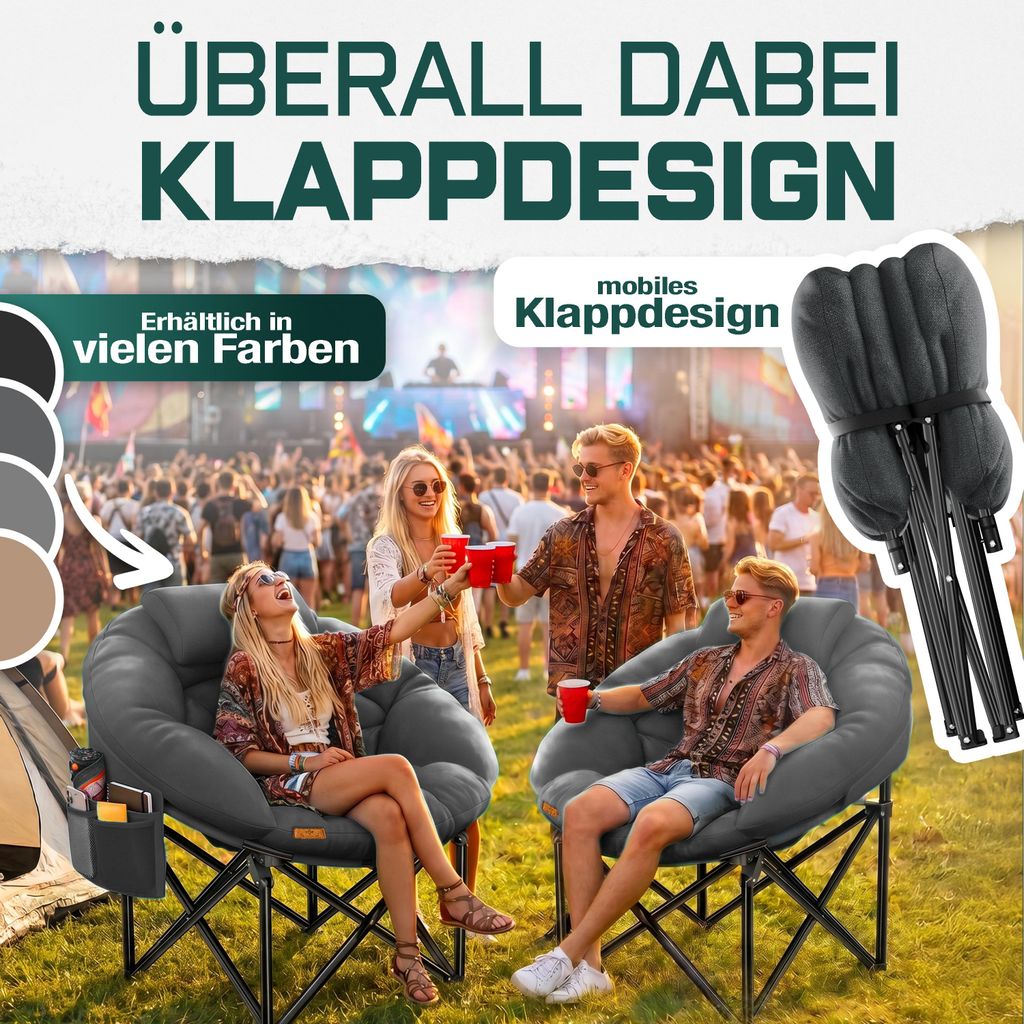 KESSER® Campingstuhl faltbar 150kg Klappstuhl mit Kissen