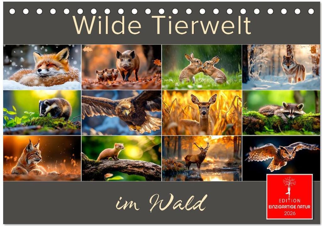 Wilde Tierwelt im Wald (Tischkalender 2026 DIN A5 quer), CALVENDO Monatskalender