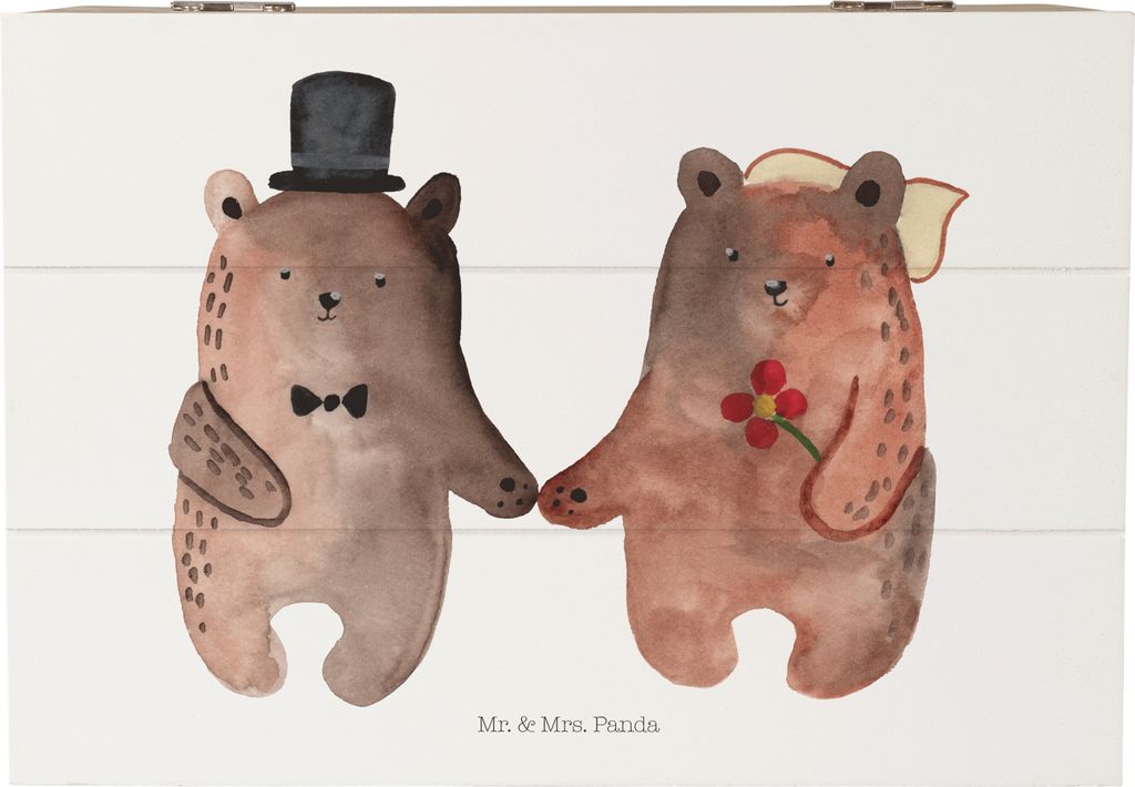 Mr. & Mrs. Panda Holzkiste Bär Heirat 22 x 15 cm - Weiß - Geschenk, Schatzkiste, Geschenkbox, Erinnerungsbox, fotobox, Teddy, geschenkkiste