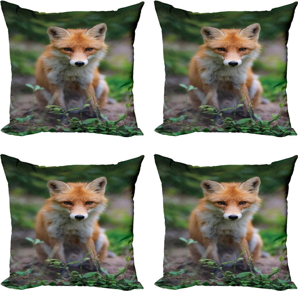 ABAKUHAUS Fuchs Kissenbezug Set (4 Stück), Junge Coyote Foto, Moderner Doppelseitiger Digitaldruck, 50 cm x 50 cm, Ginger Multicolor