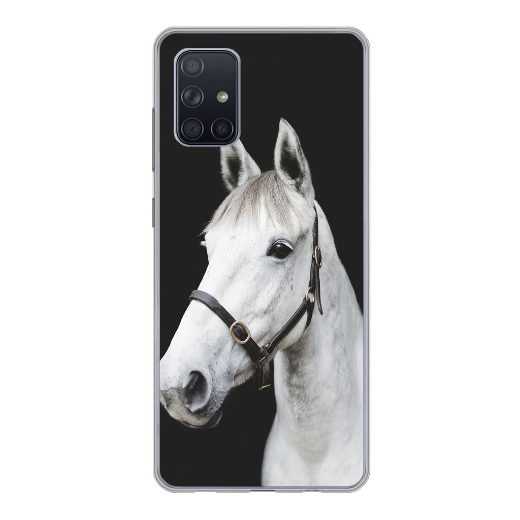 MuchoWow Handyhülle Schutzhülle Hülle für Samsung Galaxy A51 Pferd - Halfter - Weiß Silikon Softcase Handy Hülle - Schutzabdeckung