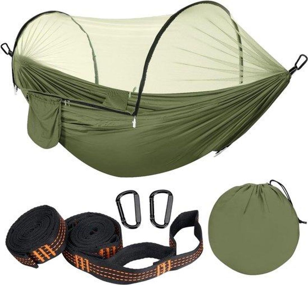 Gartenhammock mit Moskitonet - 300 kg Tragfähigkeit | atmungsaktives und schnell trocknendes Reisehammock für Camping und Wandern