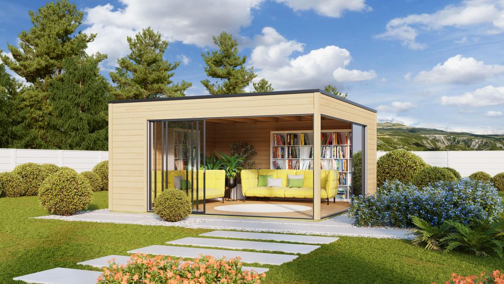 Fjordholz Gartenhaus Modell Q-BIC Alu 44 F