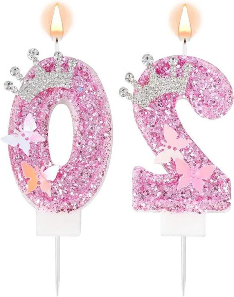 Bougies papillon pailletées 7,3 cm roses pour décorer un gâteau fête