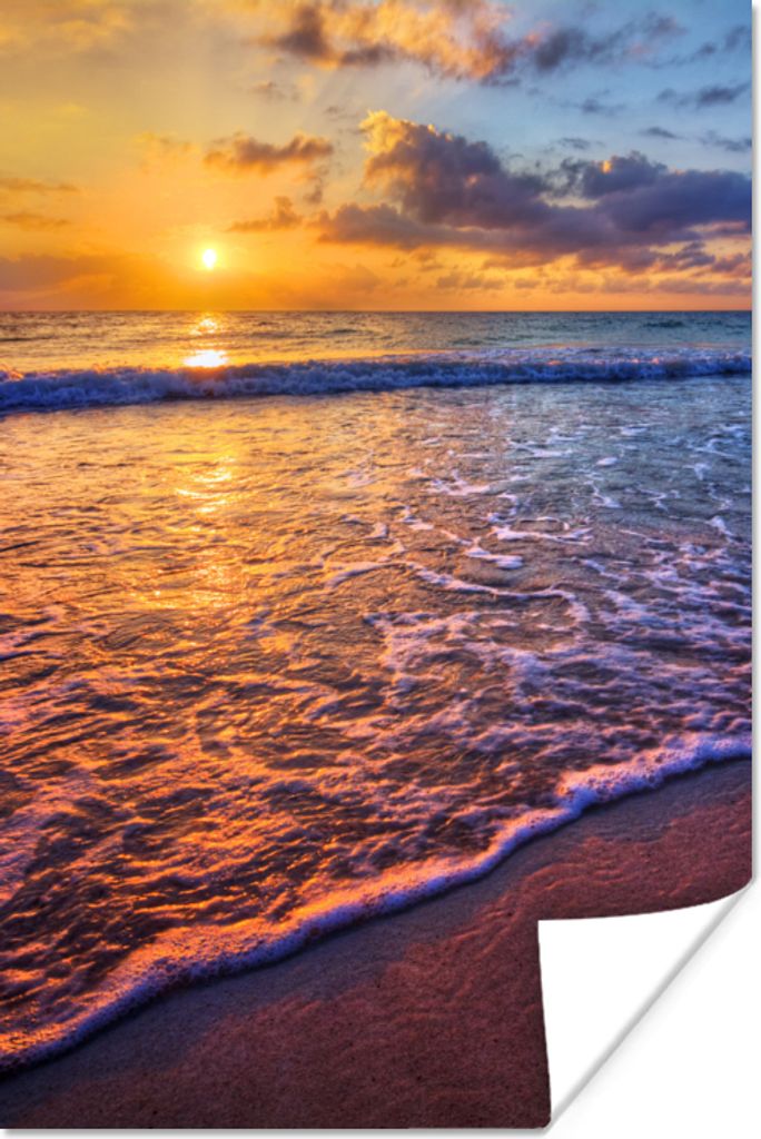 MuchoWow Poster Meer - Strand - Sonnenuntergang - Wolken - Horizont 60x90 cm - Wanddekoration