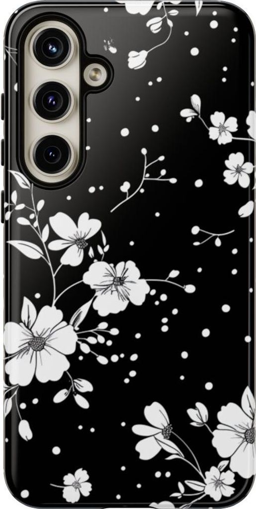Schwarz-weißes Blumenmuster – Hülle Kompatibel mit Samsung Galaxy S24 Plus