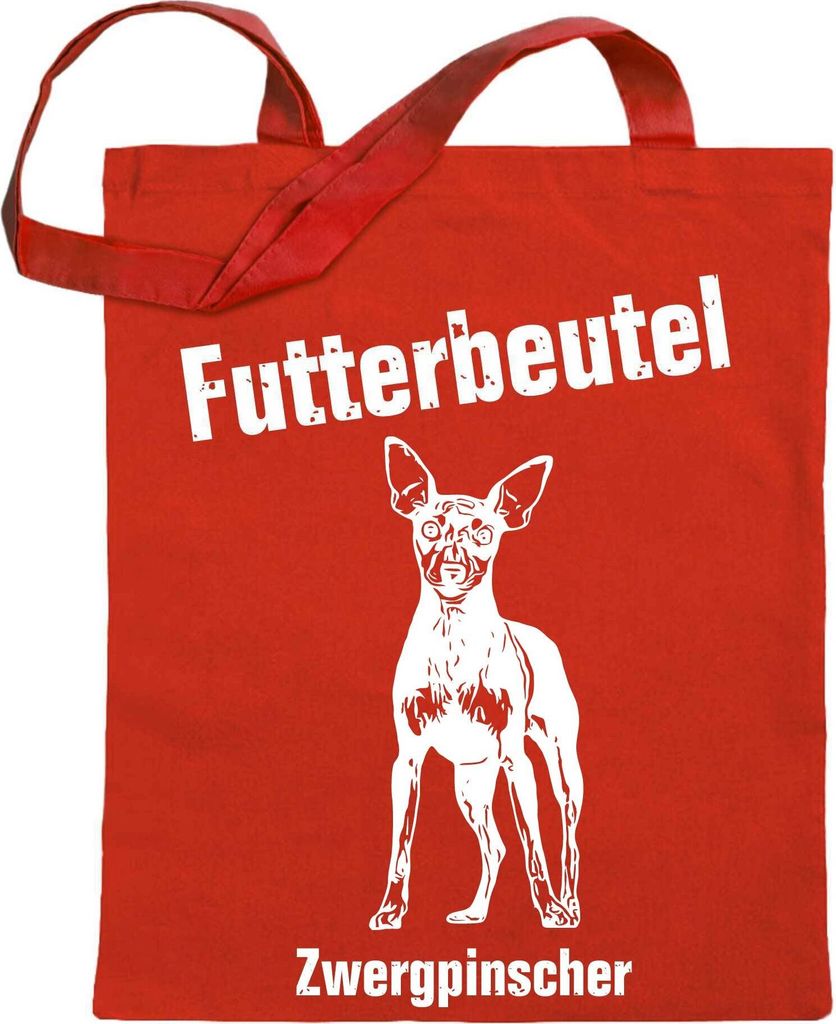 Kiwistar Futterbeutel - Zwergpinscher - Einkaufsbeutel mit Motiv Hund - Jutebeutel bedruckt - Tragetasche Stoffbeutel Umhängetasche Langer Henkel ...