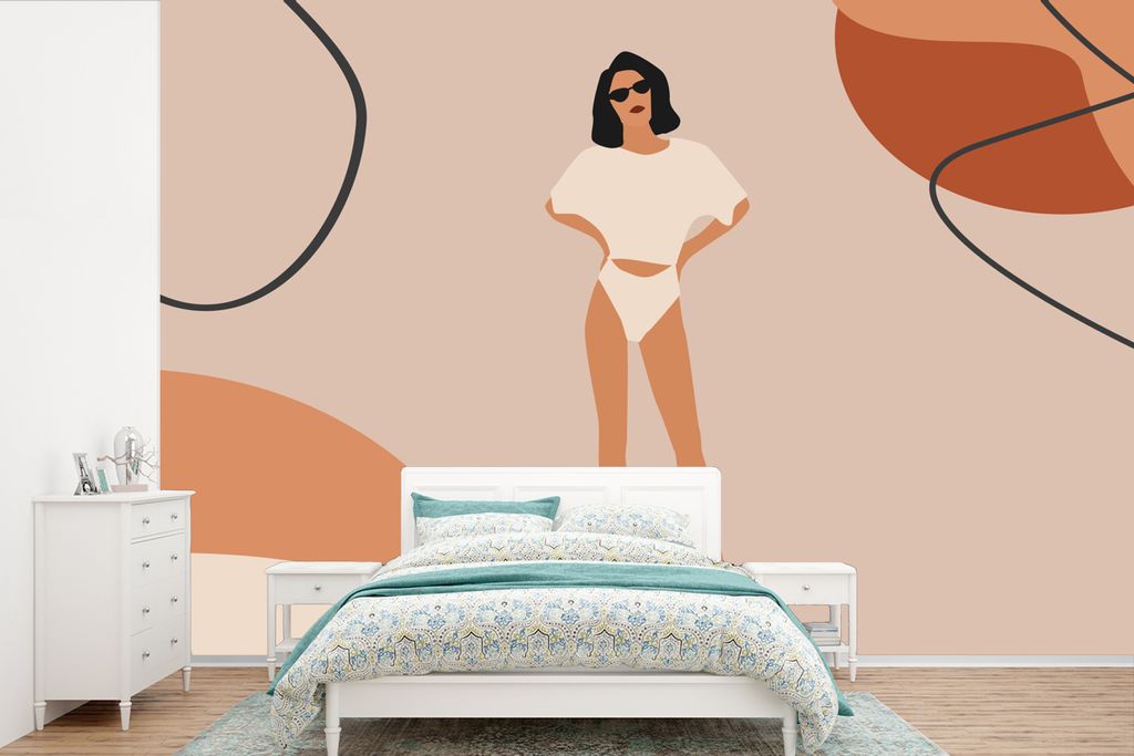 MuchoWow Fototapete für Wohnzimmer oder Schlafzimmer Wandtapete Vinyl Motivtapete Sommer - Frauen - Minimalismus - 525x350 cm - Das Hintergrundbild