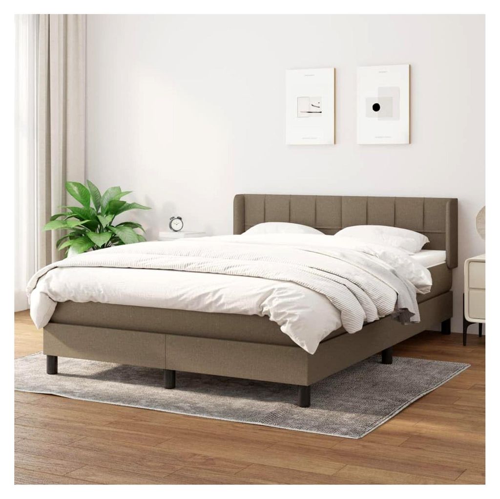 Lattenrost mit Matratze, Taupe, 140 x 190 cm, Stoff, Plattformbett, mit Lattenhalter, einfache Montage, für Schlafzimmer, Erwachsene