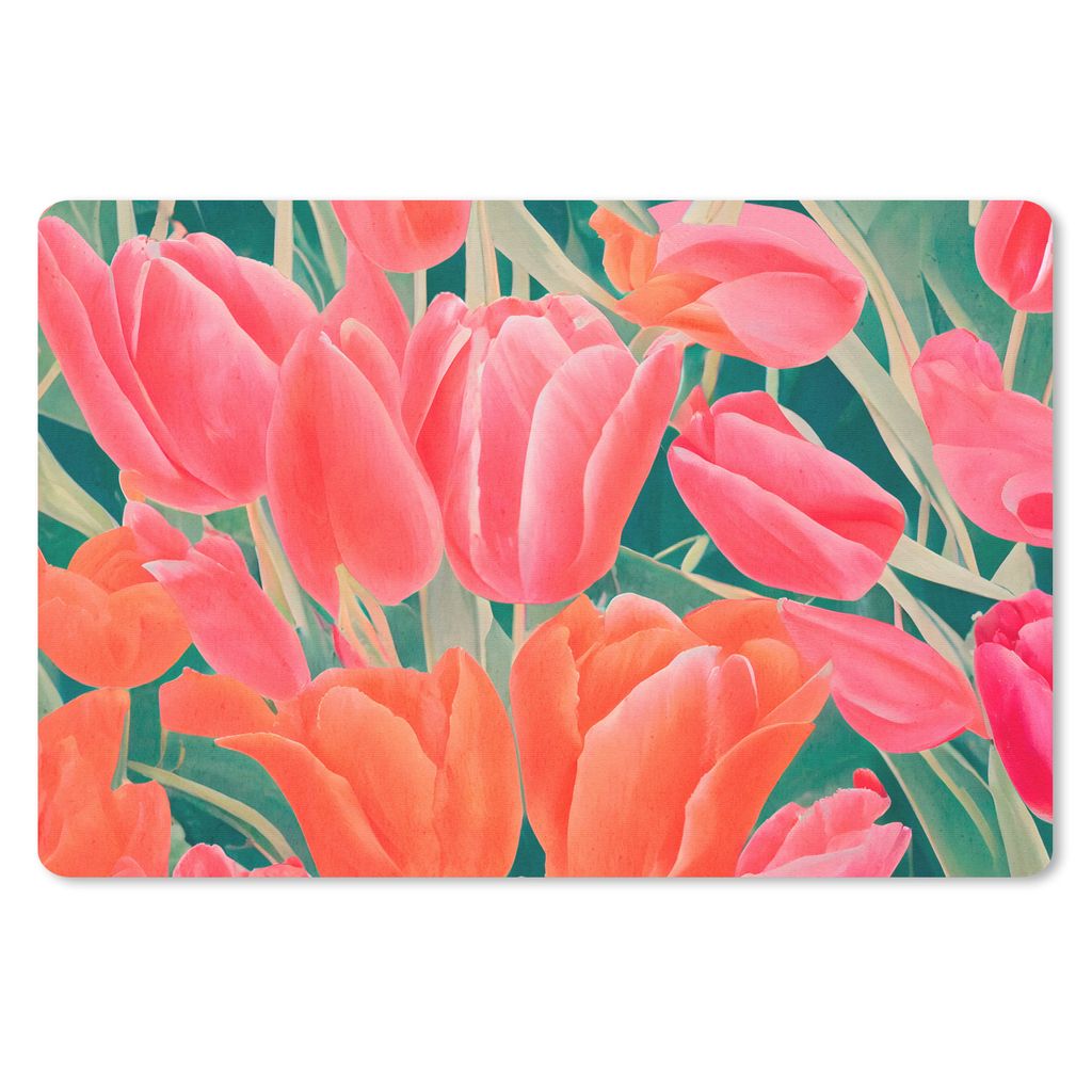 MuchoWow Schreibtischunterlage Tulpen - Blumen - Rosa - Rot - Kunst 60x40 cm - XXL Mauspad - Großes Mauspad