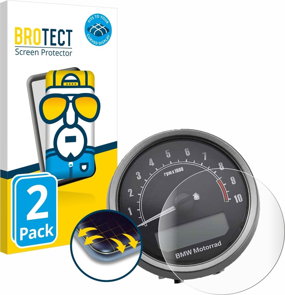 2x BROTECT Fullscreen Schutzfolie für BMW R NineT Scrambler 2016-2019 Tachoanzeige Displayschutz Folie Fullcover Klar Transparent