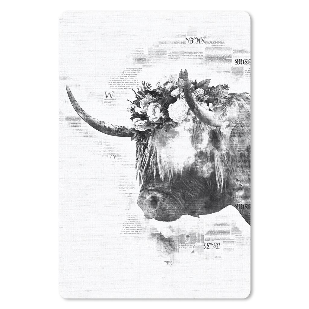 MuchoWow Mauspad Mousepad Schottischer Highlander auf einem Zeitungshintergrund - schwarz und weiß 40x60 cm - Mousepads - Maus Mat - Pad - Mausu...