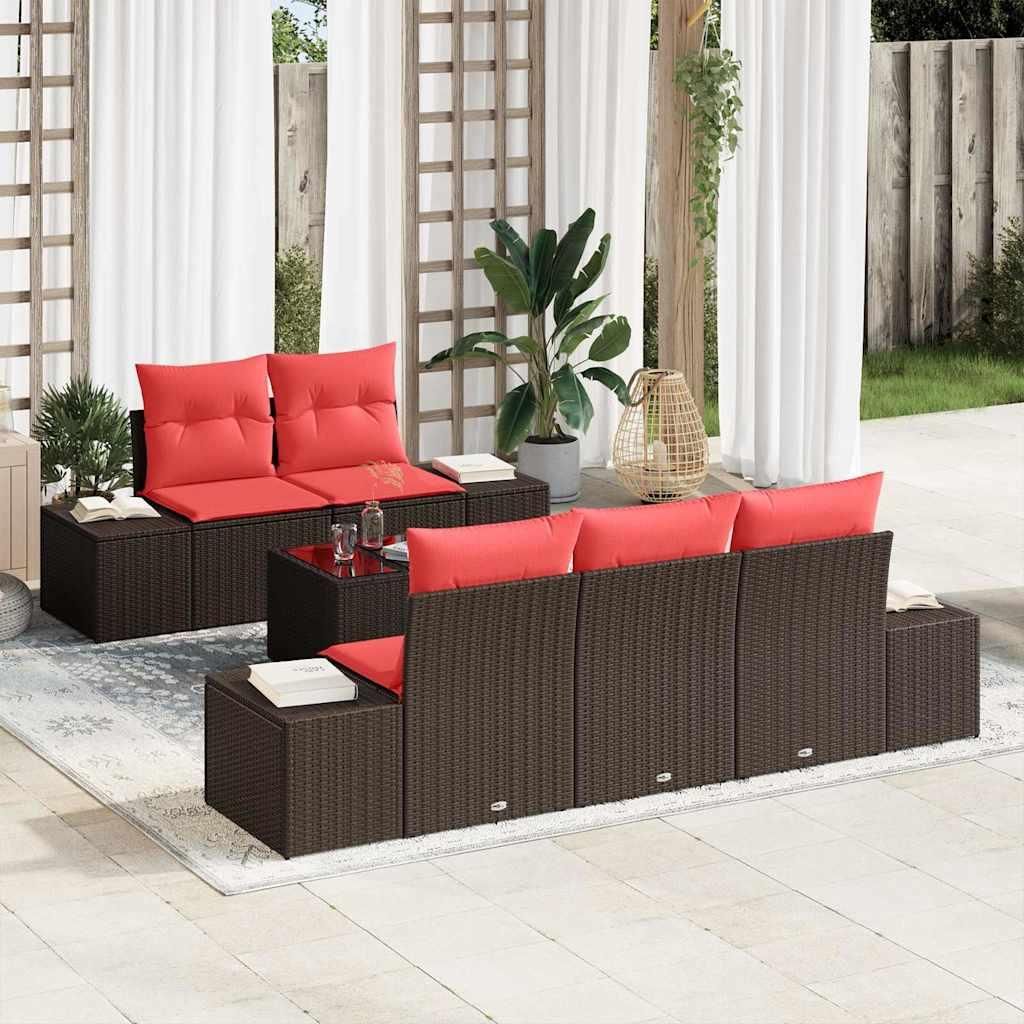Sofa Set mit Kissen 6 pcs Braun Poly Rattan - Gartenmöbelgarnituren DE51