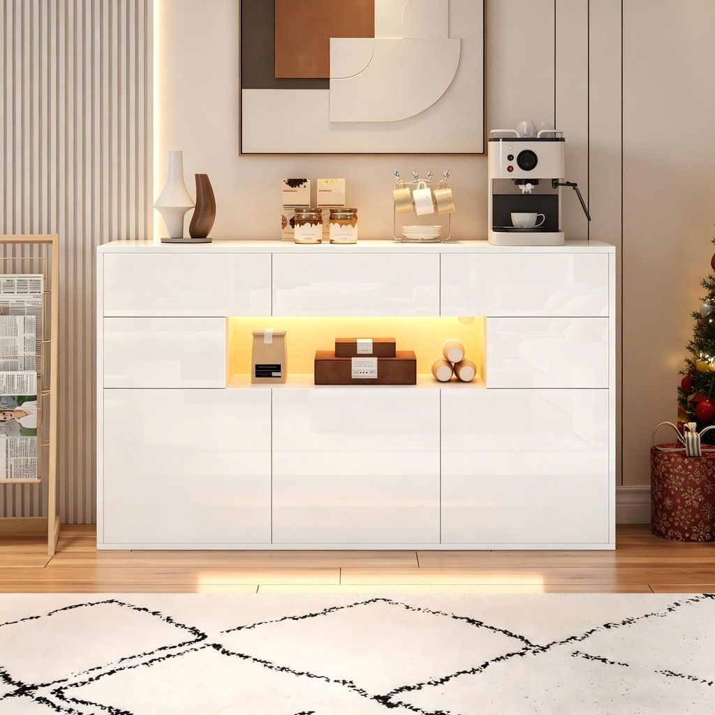 Merax Hochglanz Sideboard mit LED und 5 Metallbeinen, Produktbild 