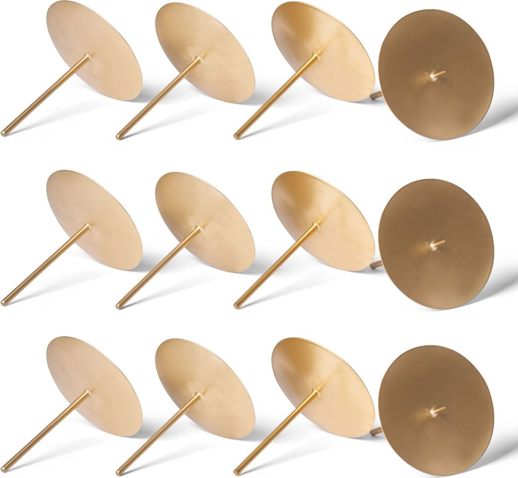 Novaliv 12er-Set Kerzenhalter mit Dorn 10cm GOLD Weihnachtskranz Kerzenteller zum Stecken rund Kerzenpin Kerzenhalter für Kränze Kerzentülle Adv...