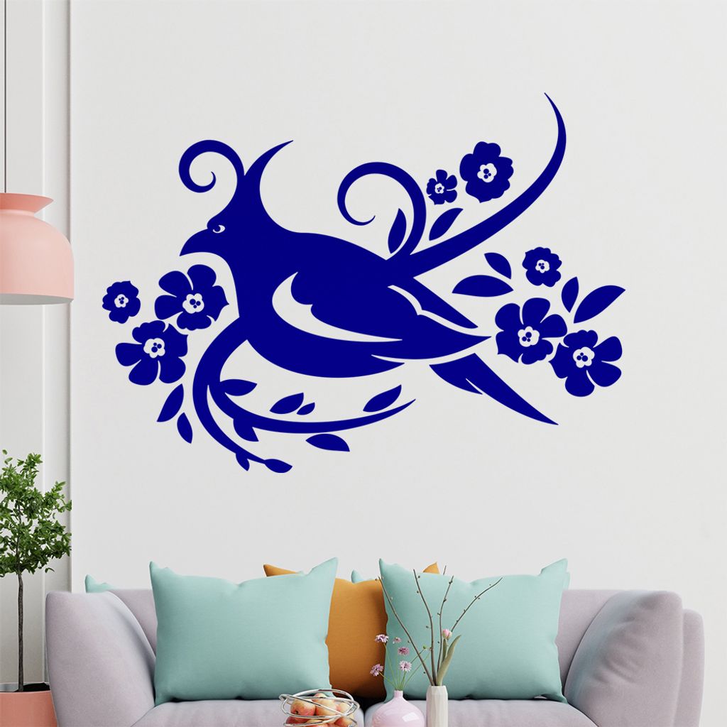 Vogel Ranke Blüte Wandtattoo in 6 Größen - Wandaufkleber Wall Sticker - Dekoration, Küche, Wohnzimmer, Schlafzimmer, Badezimmer