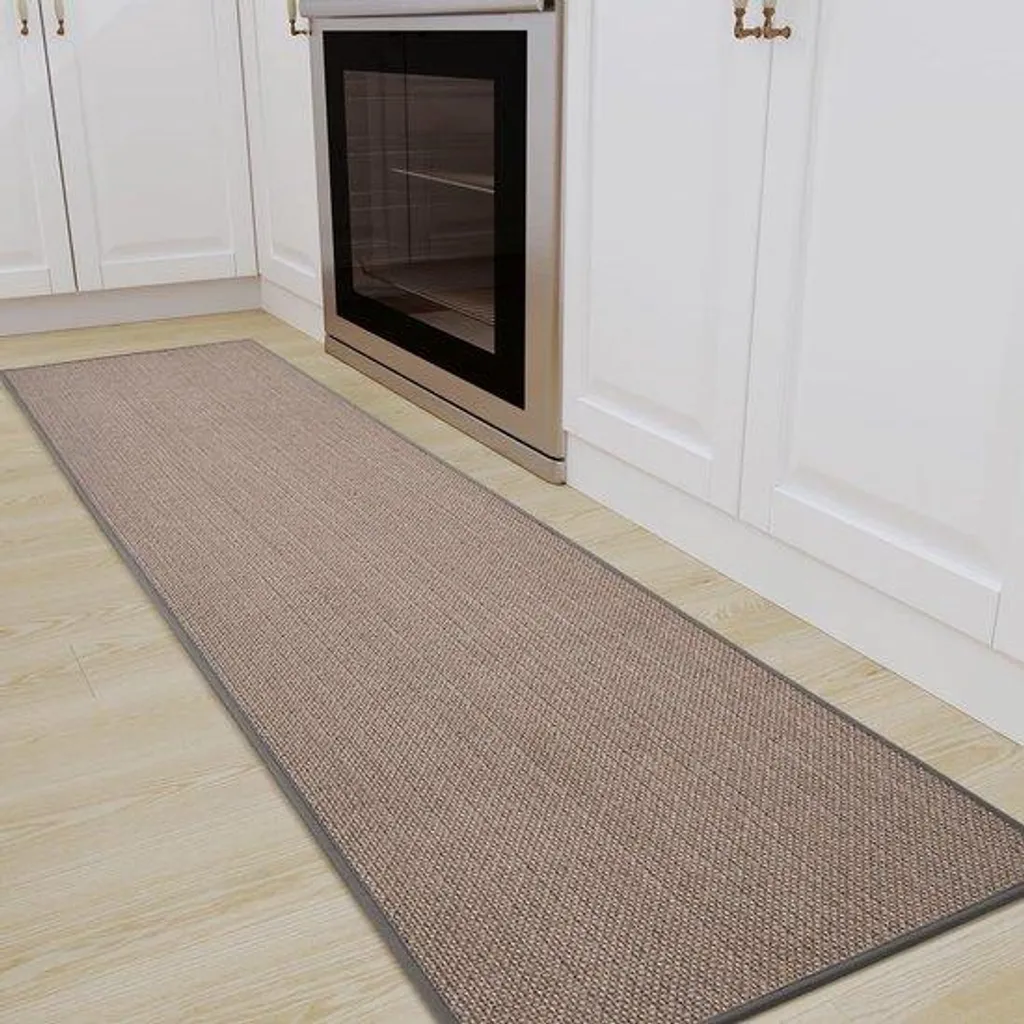 Tapis de cuisine lavable antidérapant gris tissé aspect sisal 60x180cm