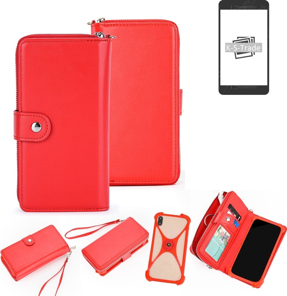 K-S-Trade 2in1 Schutzhülle Portemonnee Handyhülle mit Bumper kompatibel mit Apple iPhone 12 Hülle Case Etui Geldbörse Smartphone rot (1x)