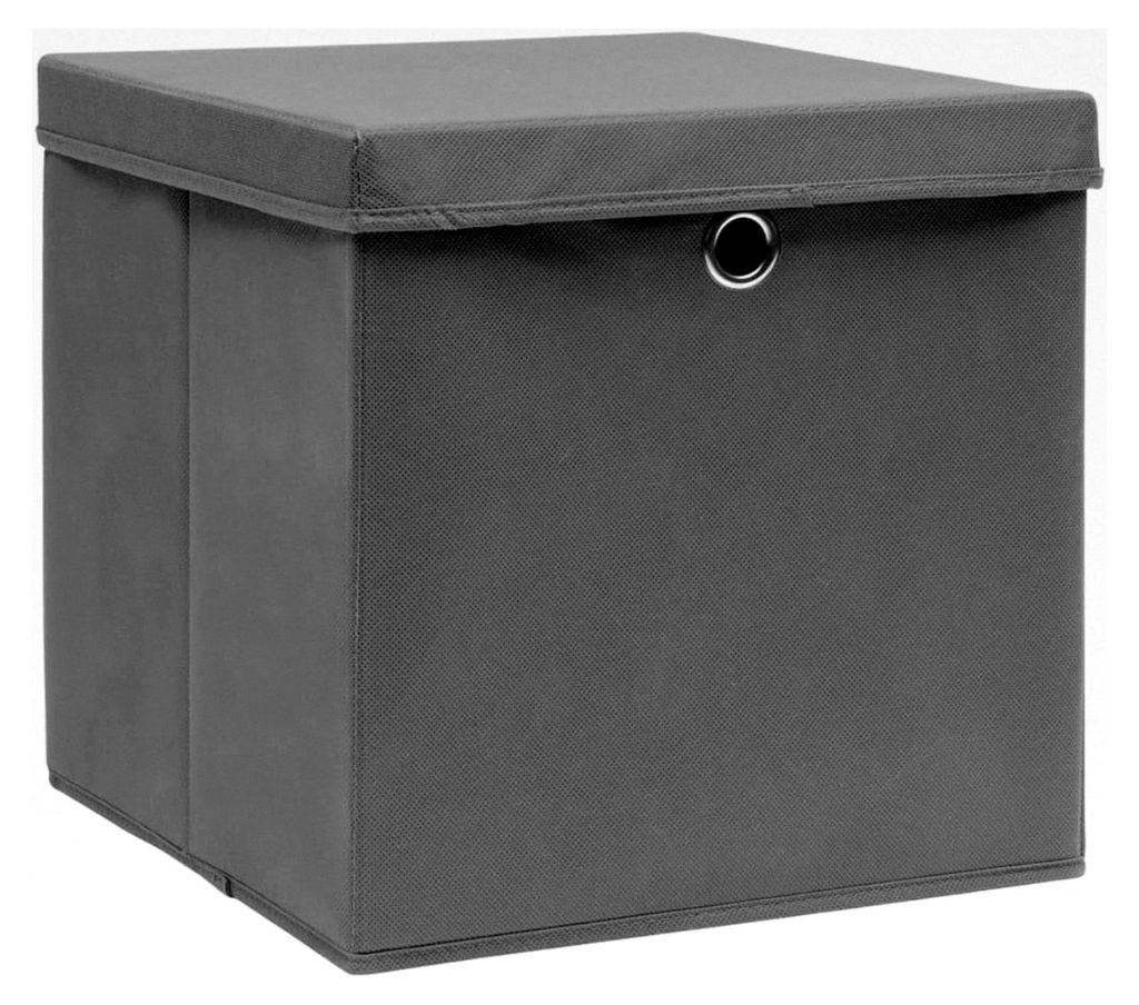 4er Set Aufbewahrungsboxen mit Deckeln, zusammenklappbar, Spielkiste, Regalkorb, Faltkiste, Kinderbox, 28x28x28cm, Grau