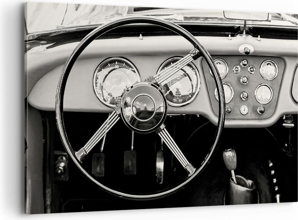 Bild auf Leinwand - Leinwandbild - Einteilig - Lenkrad Auto Vintage - 120x80cm - Wand Bild - Wanddeko - Wandbilder - Leinwanddruck - Bilder - Wandd...