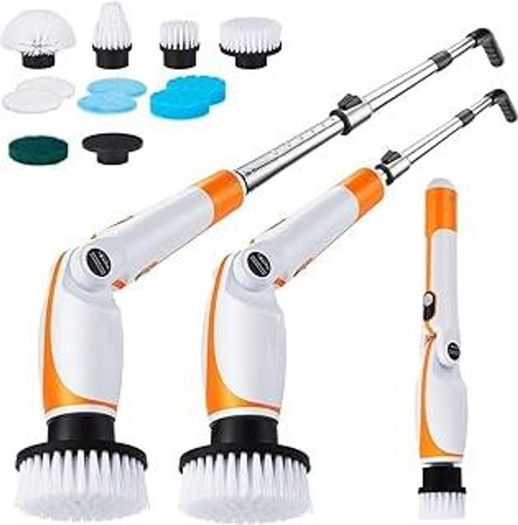Fixm Elektrische Reinigungsbürste 11 austauschbare Bürstenköpfe, Electric Cleaning Brush mit ausziehbarem langem Griff und 4 verstellbaren Winke...